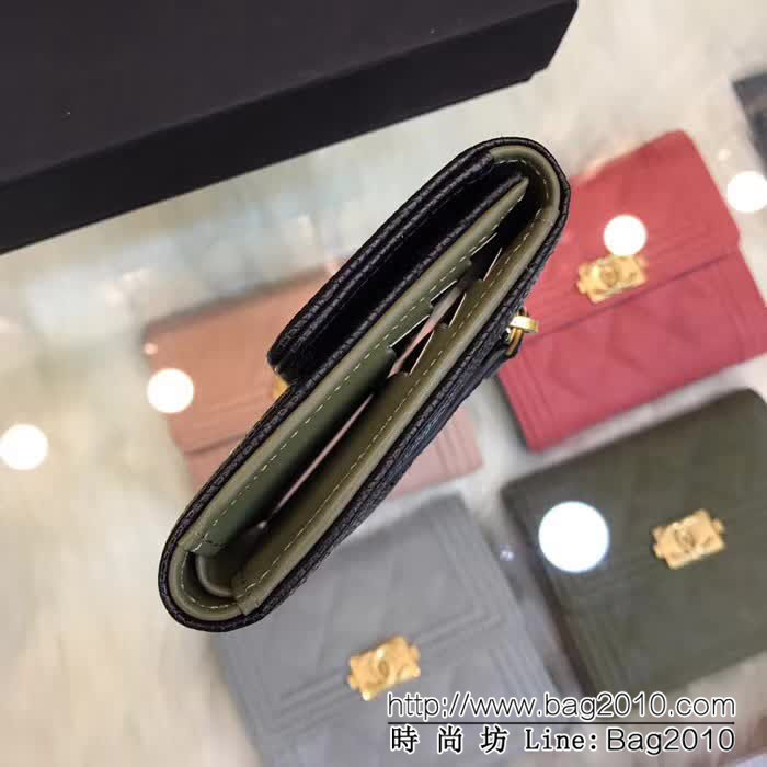 CHANEL香奈兒 古巴CU系列 leboy短三折錢包 荔枝牛皮綾格紋 復古金扣 80734  DJC3152